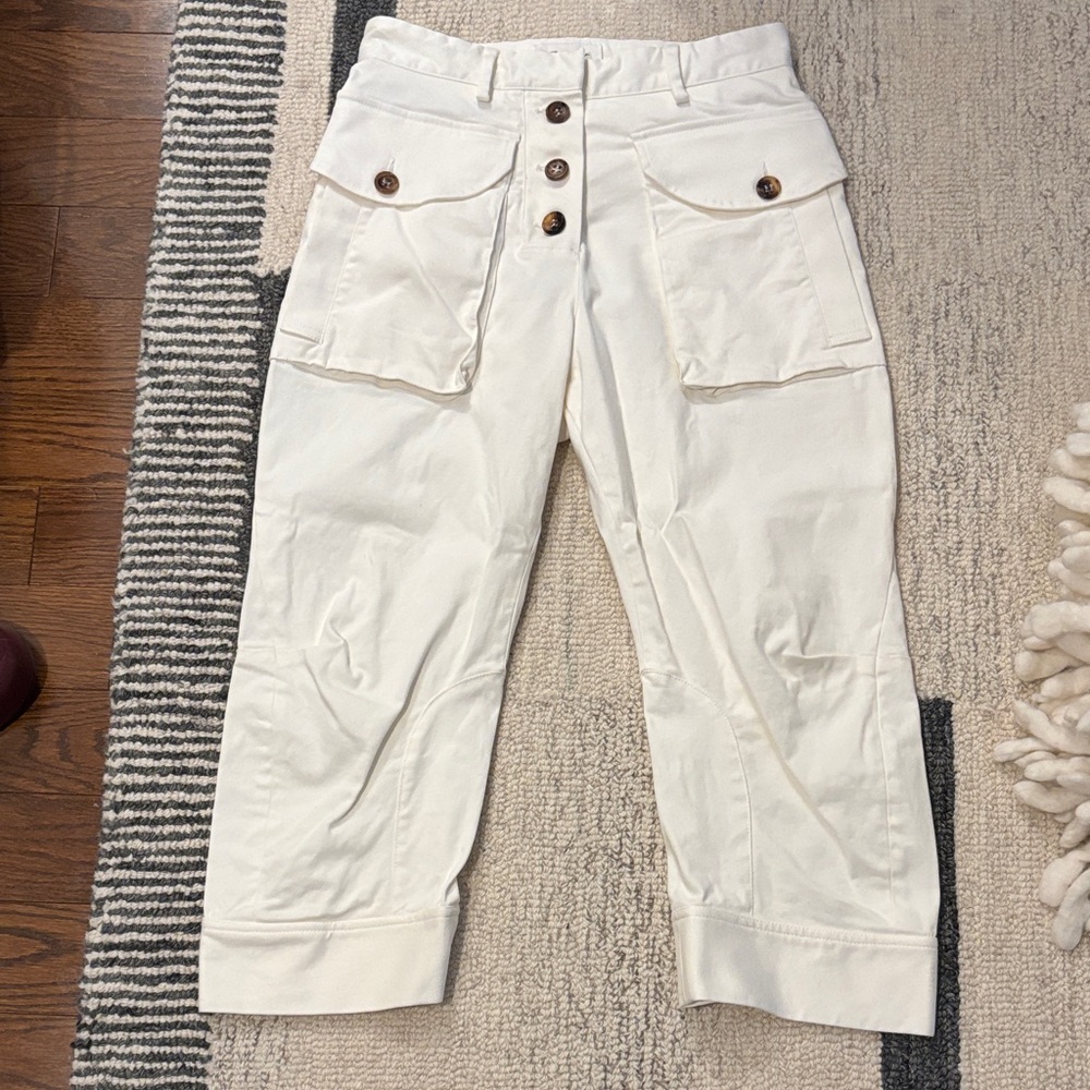 Cream Button Front Cargo Capris